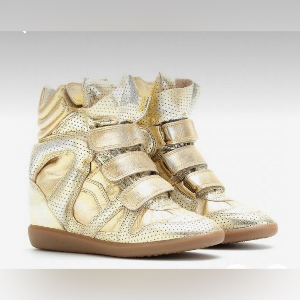 ISABEL MARANT Gold Velcro High Tops, Size 37